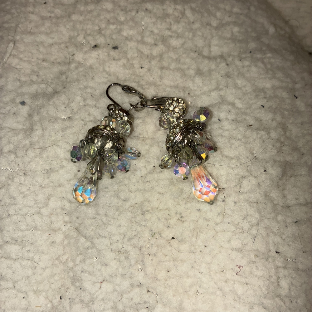 Vintage aurora borealis crystal waterfall clip-on earrings